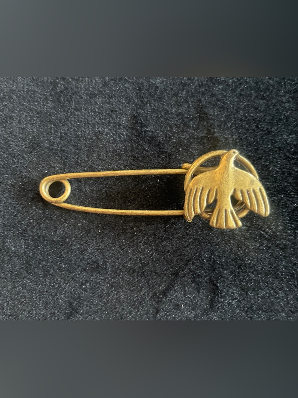 VINTAGE bronzed Safety Pin BIRD Brooch